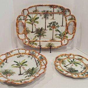 Tommy Bahama Tropical Palm Serveware Set - Brown and Green